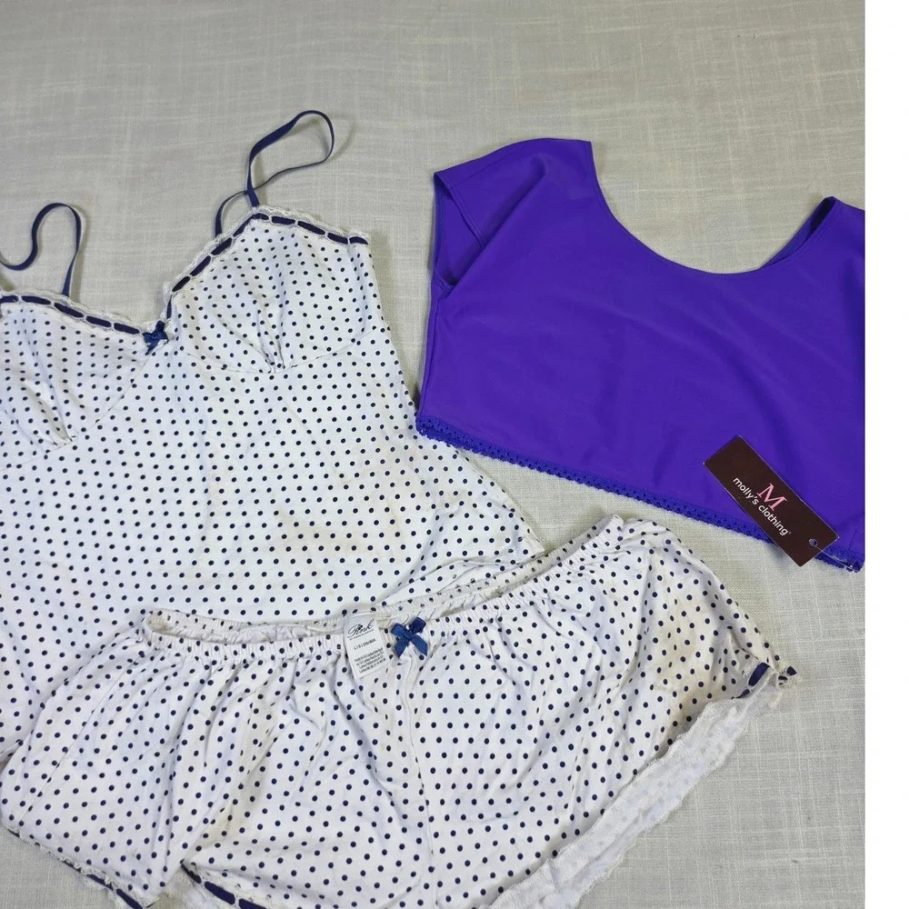 Frankies Bikinis Pink Polka Dot Pajama Set & NWT Mollys Clothing Purple Crop L